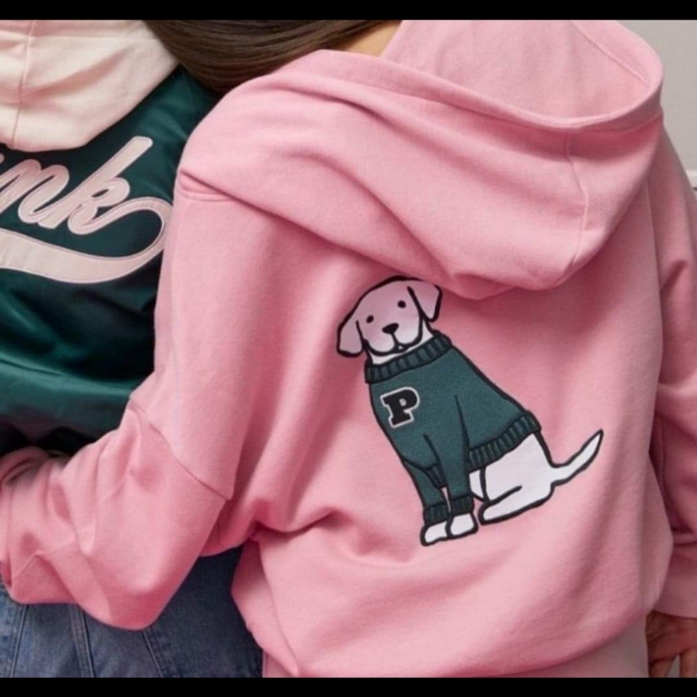 VS PINK FULL ZIP HOODIE SWEATER DOG